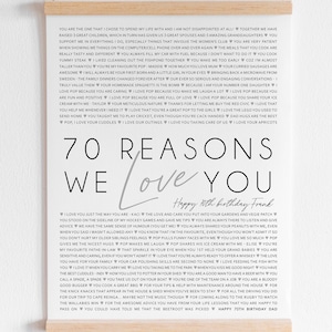 70 Reasons We Love You 70th Birthday Gift Personalised Framed or Printable 70th Seventy Poster Memory Keepsake [149]