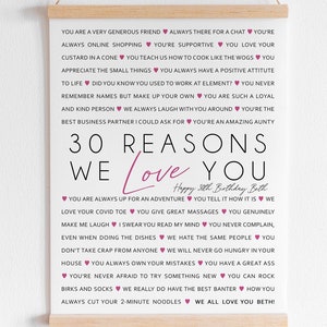 30 razões pelas quais amamos você Presente personalizado de 30º aniversário para esposa, marido, melhor amigo, colega de trabalho, história de vida sentimental, impressão [149]