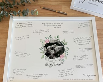 Baby Shower Guest Book Poster Ultrasound Sonogram Photo Sign Pink Floral Botanical Signature Board  Baby Shower Decorations [314m]