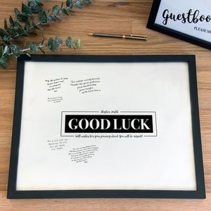 Good Luck Message Board Gästebuch Signierung Poster, Ruhestand oder Reisen Arbeit Mitarbeiter Geschenk Abschied personalisiert gerahmt oder digital [310]