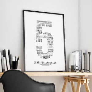 Mint Imprint 5th Work Anniversary Gift for 5 Years Service, Modern Black and White Text, Personalised Word Cloud, Custom Graphic Design Service