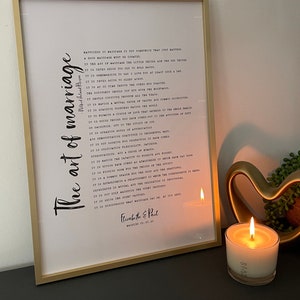 Wedding Gift Framed or Printable Marriage Poem, Art Of Marriage Inspirational Quote, Personalised Gift for Engagement Couples Advice [200c]