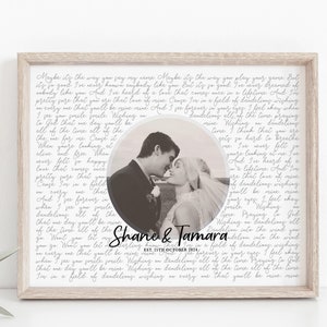 Testi di canzoni Wall Art, foto di matrimonio regalo di anniversario regalo del primo anno sposi novelli, voti personalizzati matrimonio stampa incorniciata o stampabile [106h]