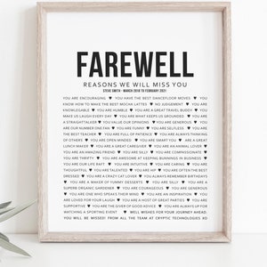 Abschiedsgeschenk für Mitarbeiter, Mitarbeiter, Personalisierte Ruhestand Geschenk, Gründe für die Beschäftigung, wir werden Sie vermissen, printable oder gerahmt 147