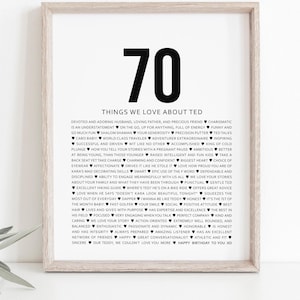 Regalo de 70 cumpleaños para mujeres y hombres, 70 razones por las que te amamos, un sincero obsequio de agradecimiento, impresión moderna enmarcada o imprimible [147]