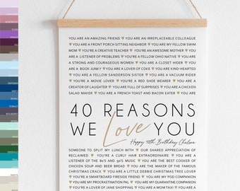 40 Reasons We Love You Personalised 40th Birthday Gift for Wife Husband Best Friend Coworker Sentimental Life Story Print [149]