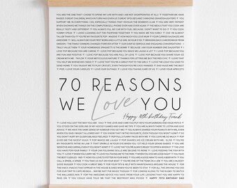 70 Reasons We Love You 70th Birthday Gift Personalised Framed or Printable 70th Seventy Poster Memory Keepsake [149]