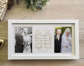 Then and Now Golden Wedding Anniversary Gift 50 Years 2 Wedding Photo Comparison Panoramic Frame Marriage History, your custom wording [030]