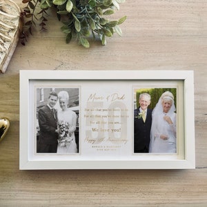 50th Wedding Anniversary Gift, Then and Now Wedding Couple 2 Photo Collage Comparison of 50 Years Married Framed or Printable Poster [030]