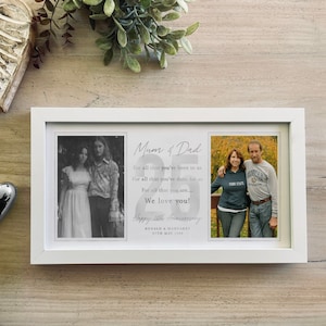 25th Wedding Anniversary Gift, Then and Now Wedding Couple 2 Photo Collage Comparison of 25 Years Married Framed or Printable Poster [030]