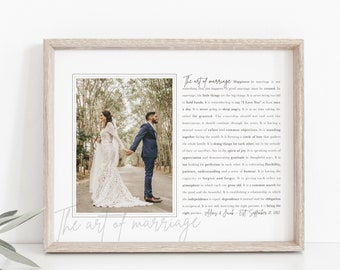 Belated Wedding Gift or Engagement Gift, The Art of Marriage Poem and Custom Photo, First Year of Marriage Gift Paper Gift Idea [023b]