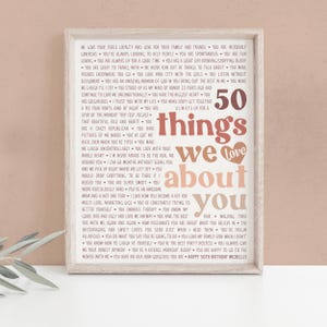 50 cose che amiamo di te, decorazione retrò neutra, regalo personalizzato per il 50° compleanno per moglie, sorella, migliore amica, collega [150r]