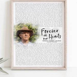 Regalo commemorativo, testo personalizzato e foto del caro estinto, carattere tipografico, elogio funebre personalizzato stampabile o con cornice [156 g]