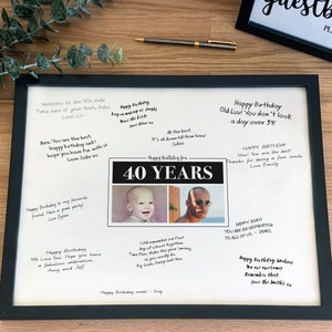Décorations de fête pour 40e anniversaire, cadre photo pour signature de livre d'or à l'époque et aujourd'hui, comparaison avec 40 ans d'âge, carte mémoire personnalisée Quarante [313]