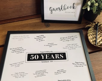 Custom 50th Birthday Guest Book Poster: Personalized 50 Years Party Keepsake