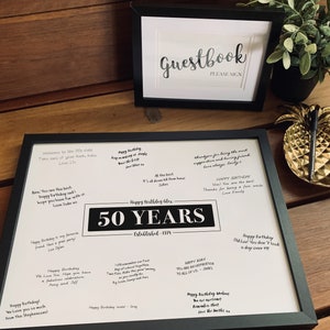 Decoración para fiesta de 50 cumpleaños, póster para firmar el libro de visitas, letrero personalizado para 50 cumpleaños, tablero de firmas con recuerdo personalizado [310]