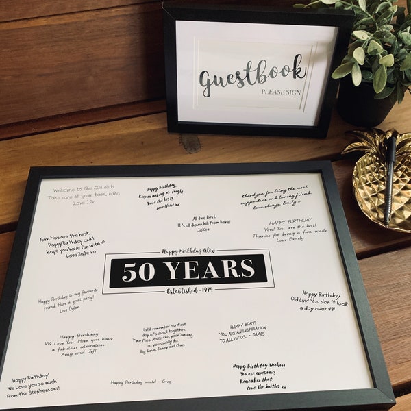 50th Birthday Party Decorations, Guestbook Signing Poster Fifty Years, 50 Personalised Sign Birthday Custom Keepsake Signature Board [310]