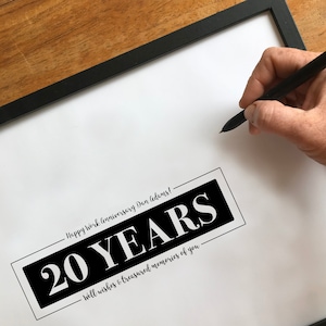Manifesto con messaggio per il 20° anniversario di lavoro, cartello per il libro degli ospiti, celebrazione del 20° anniversario di lavoro stampabile o incorniciato [310]