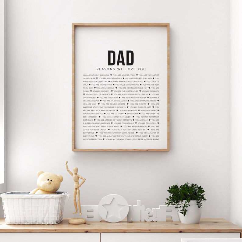 Gratitude Gift for Dad, Reasons We Love You Dad, Framed Print or Printable Art, Appreciation Heartfelt Father Gift from the Kids 147 image 1