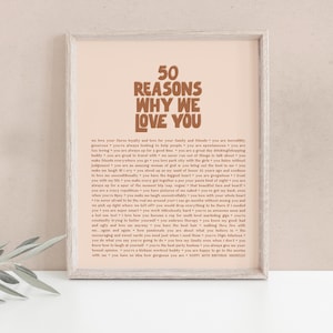Regalo personalizzato per il 50° compleanno, 50 motivi per cui ti amiamo, cartello di compleanno con cornice o stampa, stampa di ricordi sentimentali per moglie, sorella, migliore amica, collega [152]