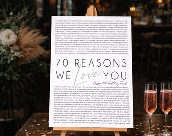 Personalized 70th Birthday Gift: 70 Reasons We Love You Poster | Printable or Framed