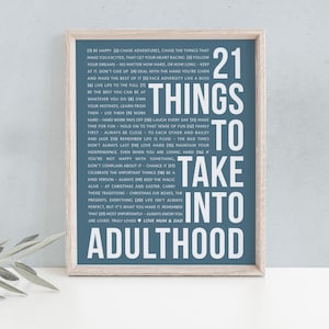 Advice for 21st Birthday, Custom 21 Things To Take Into Adulthood, Personalised 21st Birthday Gift From Parents Quotes Words Of Wisdom [150]