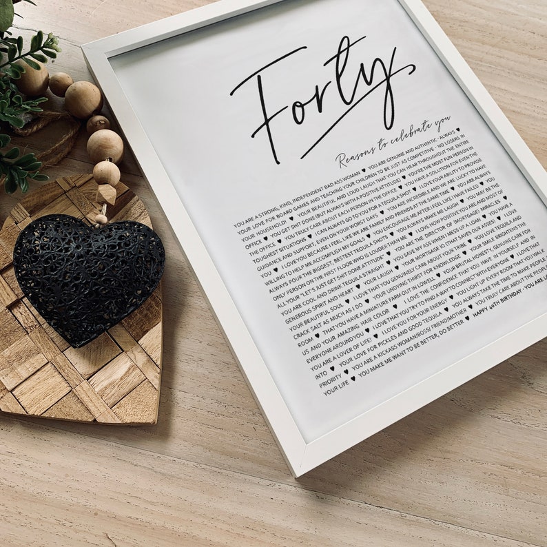 159i Forty Reasons Why We Love You Framed Print 40 Reasons To Celebrate You Personalised 40th Birthday Gift Best Friend Present Wife Forty