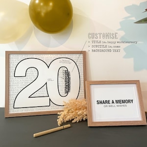 Texte personnalisé, babillard électronique en forme de chiffre, carte d'anniversaire de travail, livre d'or d'anniversaire, voeux d'anniversaire, imprimable ou encadré [153]