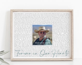 Eulogy Keepsake Gift with Square Photo,  Customised with Your Text & Photo, Poem or Bible Verse Print,  Lyrics Wall Art for Memorial [160l]