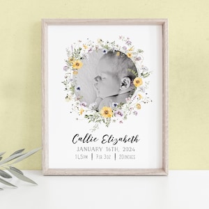 Regalo con foto de nacimiento de niña con nombre, peso y medidas, póster de recuerdo para niñas recién nacidas, impresión personalizada para imprimir o enmarcar [561]