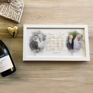 Then and Now Golden Wedding Anniversary Gift 50 Years 2 Watercolour B&W Wedding Photo Comparison Panoramic Frame, Personalised Wording 031 image 8