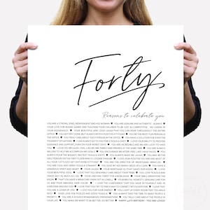 40 Reasons To Celebrate You Personalised 40th Birthday Gift Best Friend Present Wife Forty, Forty Reasons Why We Love You Framed Print 159 image 8