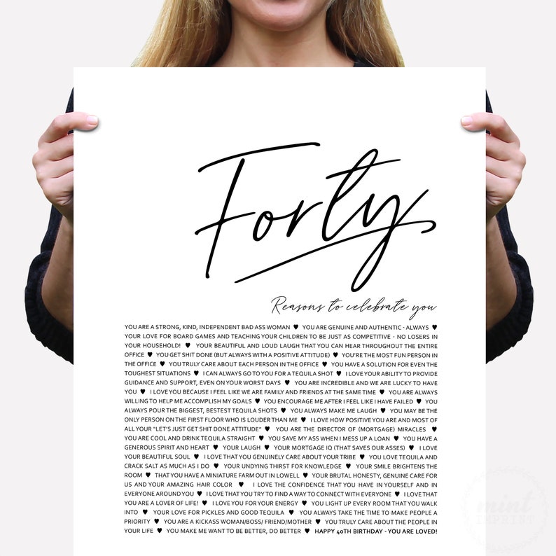 159i Forty Reasons Why We Love You Framed Print 40 Reasons To Celebrate You Personalised 40th Birthday Gift Best Friend Present Wife Forty