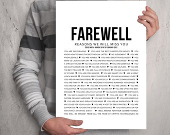 Farewell Appreciation Gift for Employee, Coworker Personalised Retirement Gift, Employment Reasons We Will Miss You, Printable or Framed 147