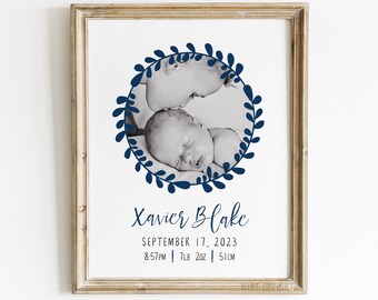 Baby Photo Gift with Birth Announcement Stats, Name Weights Measures, Keepsake Gift Newborn Boys, Custom Printable or Framed Print [504]