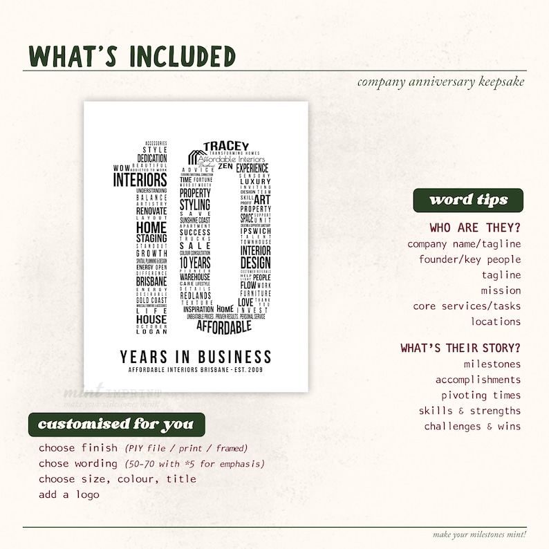 10 Year Anniversary Word Cloud Art - Personalized Business Gift image 11