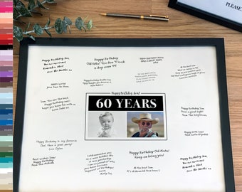 60th Birthday Party Decorations, Guest Book Signing Poster Then And Now 60 Years Frame Photo Comparison Personalised Photo Keepsake [313]