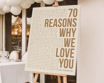 Personalized 70th Birthday Gift | 70 Reasons We Love You Keepsake Print