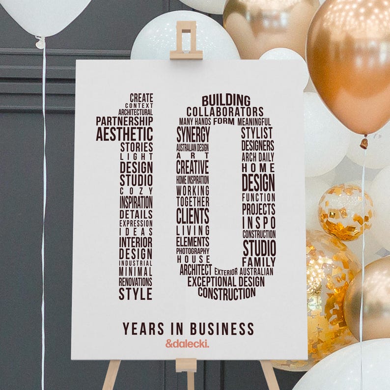 10th Business Anniversary with Number 10 Word Cloud