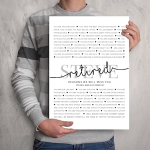 Geschenk für Kollegen zum Ruhestand, personalisiertes herzliches Geschenk für Rentnergründe, wir werden Sie vermissen, printable Print oder gerahmt 148