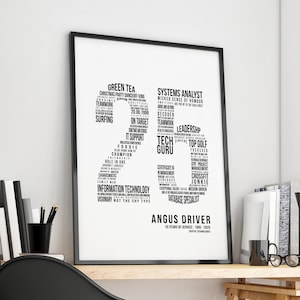 25 Year Work Anniversary Gift 25th Employee Service Award, Employment History Word Cloud Print Workiversary or Printable by Mint Imprint