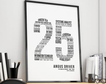 25 Year Work Anniversary Gift 25th Employee Service Award, Employment History Word Cloud Print Workiversary or Printable by Mint Imprint