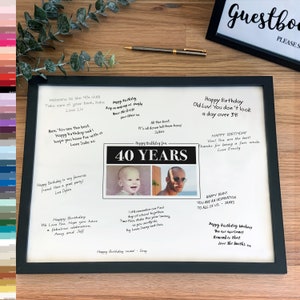 40th Birthday Party Decorations, Photo Guest Book Signing Frame Then And Now 40 Year Old Comparison, Personalised Memory Board Forty [313]