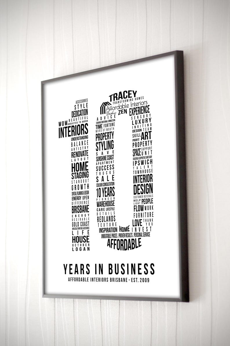 10 Year Anniversary Word Cloud Art - Personalized Business Gift image 7
