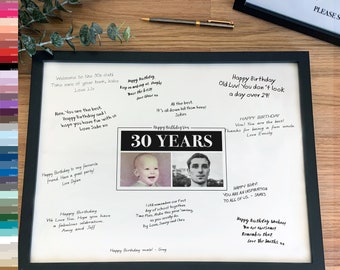 30th Birthday Photo Comparison Guestbook Signature Board Frame Party Decorations, Then And Now 30 Year Old Customised Poster Thirty [313]