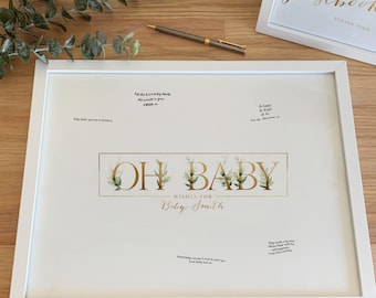 Baby Shower Guest Book Poster, Oh Baby Sign Gold Botanical Personalised Printable Framed Print Guestbook Sign Baby Shower Decoration[310a]