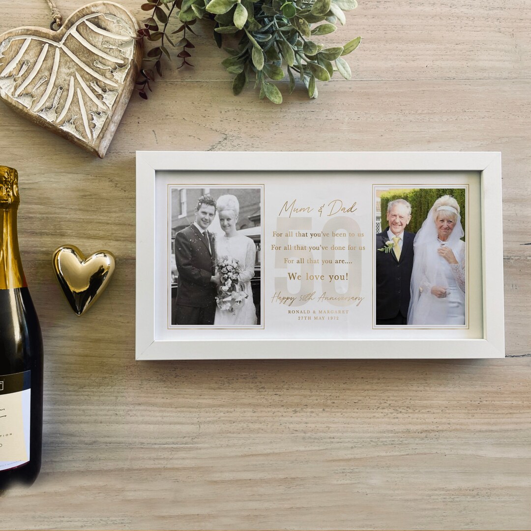 Then and Now Golden Wedding Anniversary Gift 50 Years 2 Wedding Photo Comparison Panoramic Frame Marriage History Your Custom Wording 030 Etsy