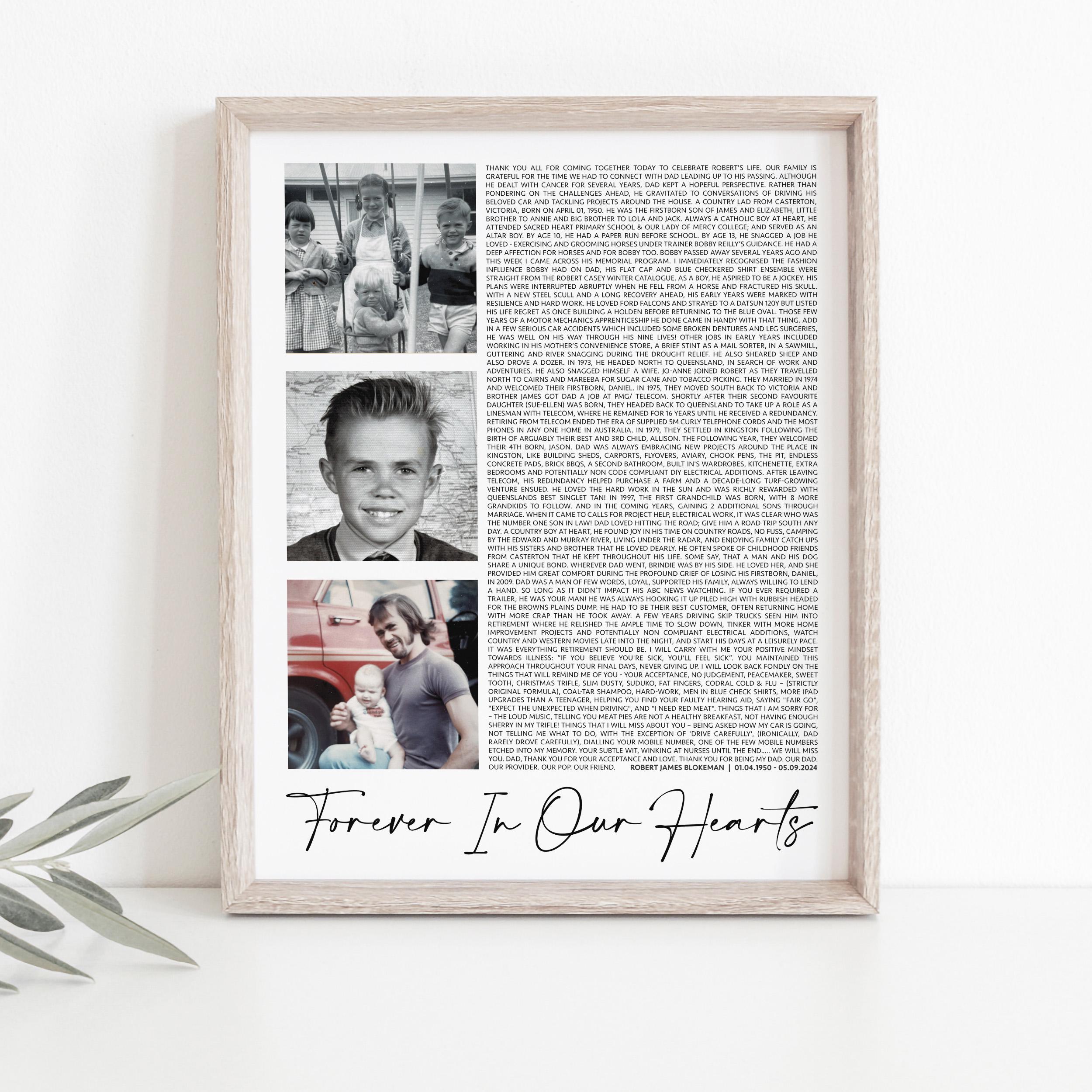 Personalized Memorial Photo Collage & Eulogy - Forever In Our Hearts