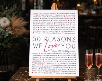 Personalized 50 Reasons We Love You Print: Sentimental 50th Birthday Gift
