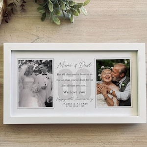 60th Wedding Anniversary Gift, Then and Now Wedding Couple 2 Photo Collage Comparison of 60 Years Married Framed or Printable Poster [030]